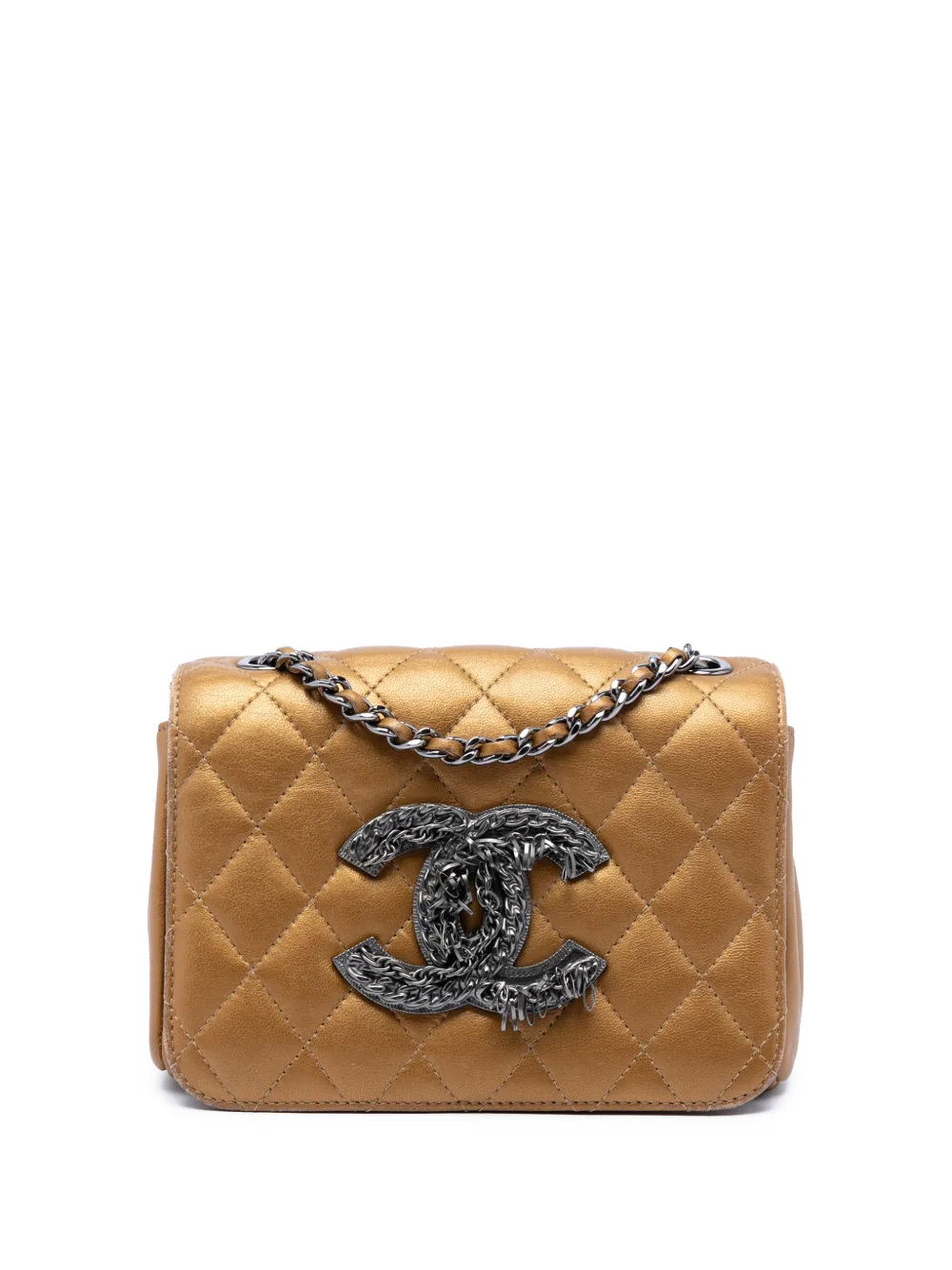 CHANEL Pre-Owned 2009-2010 Limited Edition Mini Quilted Metallic Lambskin CC Chain Fringe Full Flap crossbody bag - Oro