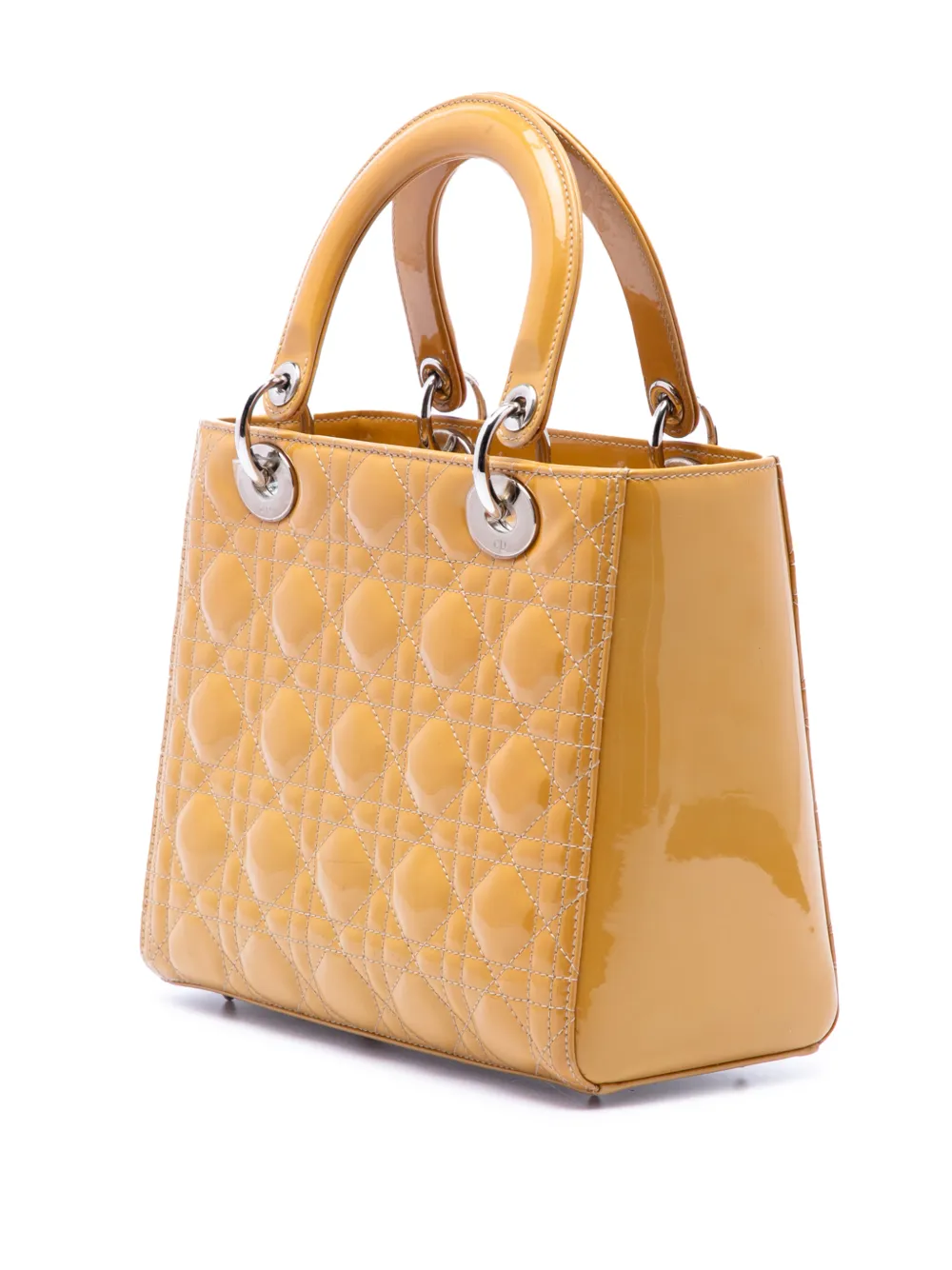 Dior Pre-owned 2012 Medium Patent Cannage Lady Dior Satchel in Yellow, view 3
