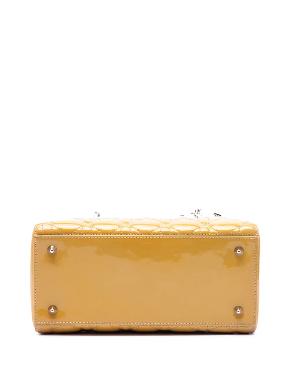 Dior Pre-owned 2012 Medium Patent Cannage Lady Dior Satchel in Yellow, view 4