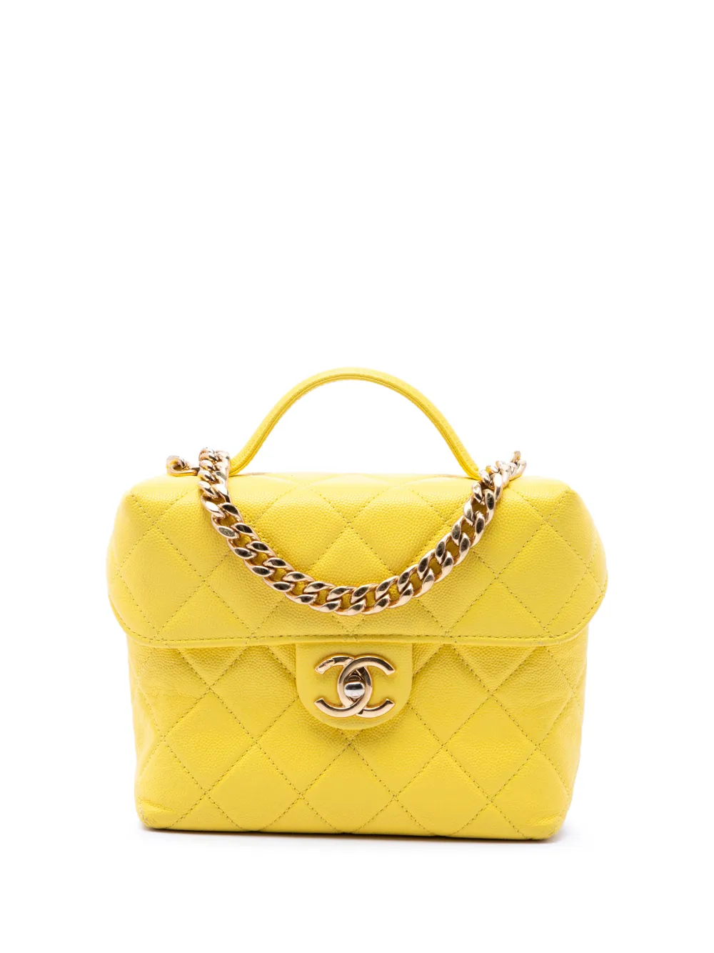 CHANEL Pre-Owned 2021-2026 Quilted Caviar Handy Box Vanity Case with Chain satchel - Giallo