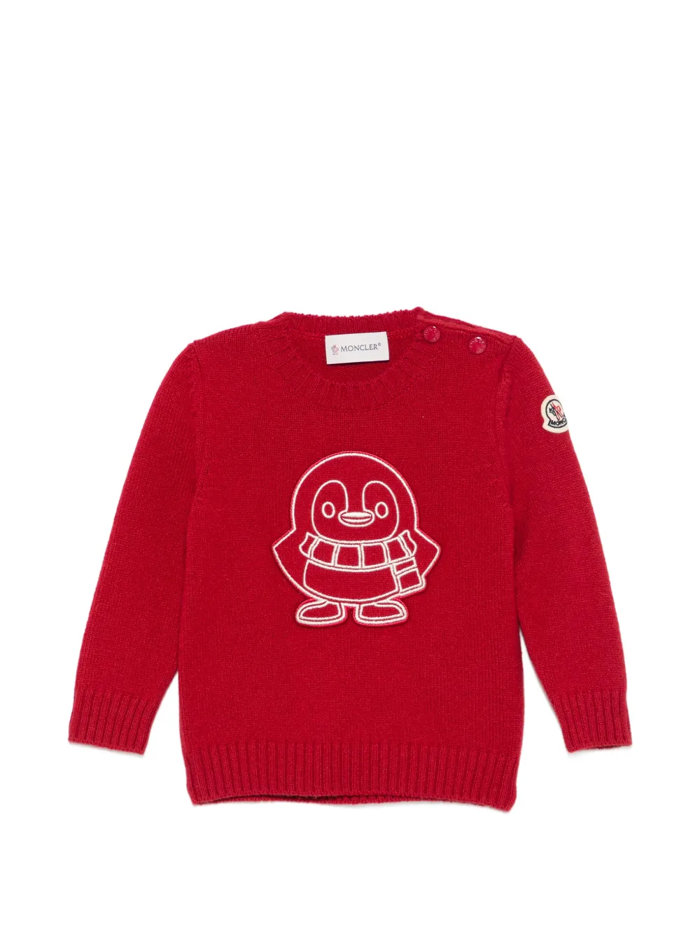 Moncler Enfant pull en maille à patch pingouin - Rouge Moncler Enfant pull en maille à patch pingouin - Rouge