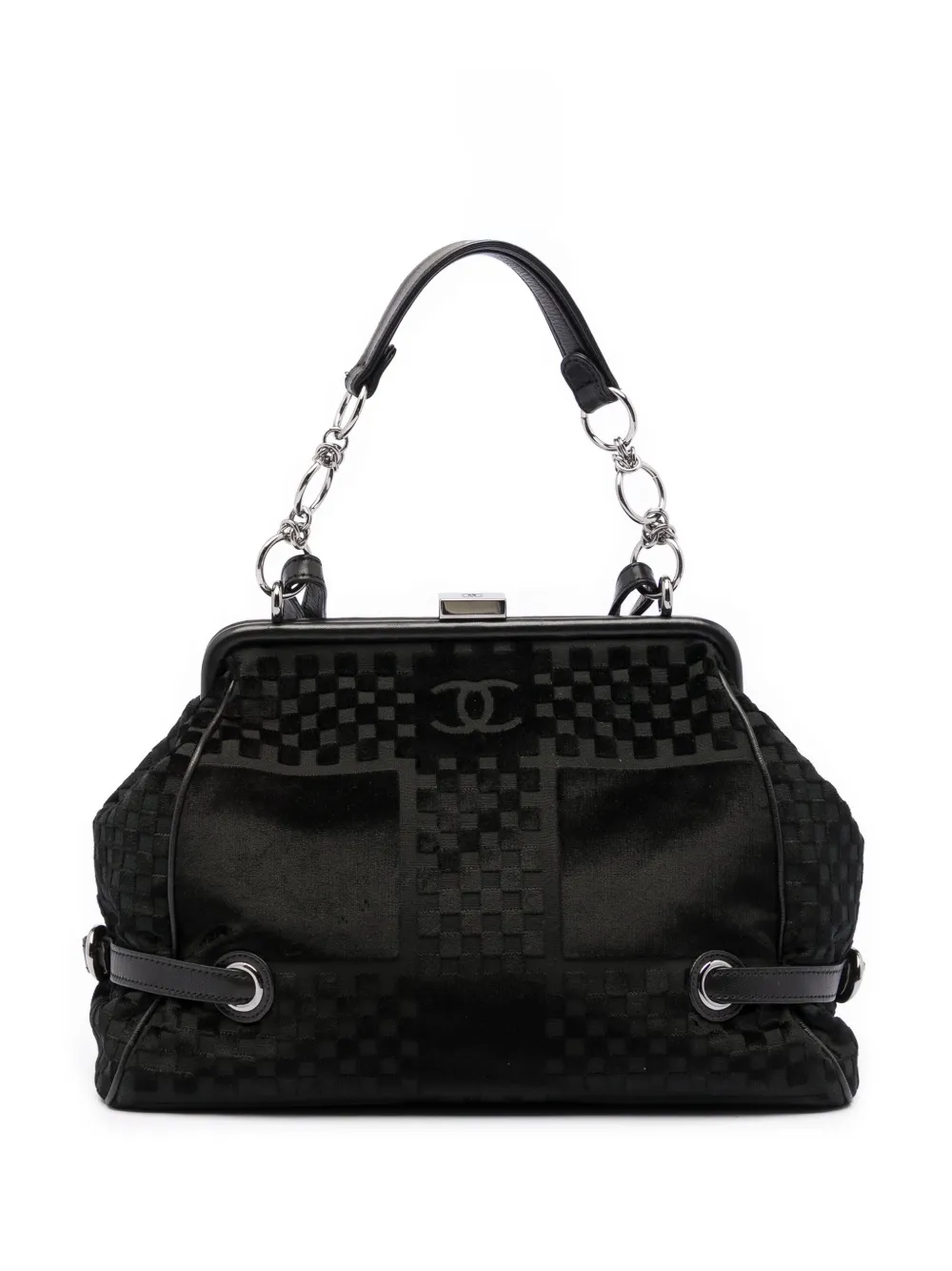 CHANEL Pre-Owned 2005-2006 CC Check Embossed Velvet Belted Side Frame Bag shoulder bag - Nero