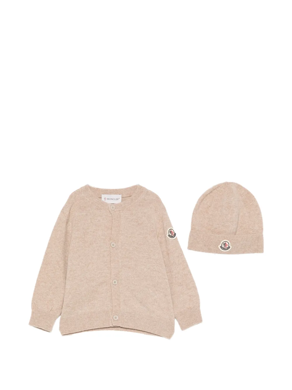 Moncler Enfant ensemble cardigan et bonnet à logo brodé - Tons neutres Moncler Enfant ensemble cardigan et bonnet à logo brodé - Tons neutres