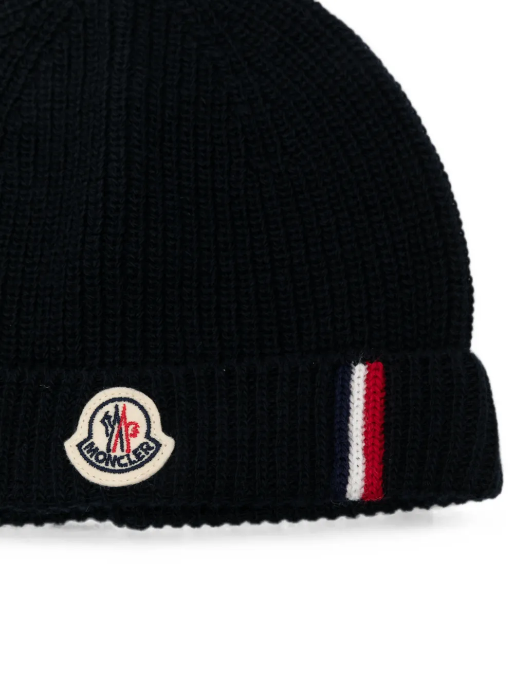Moncler Enfant Ribgebreide muts met logo-patch Blauw
