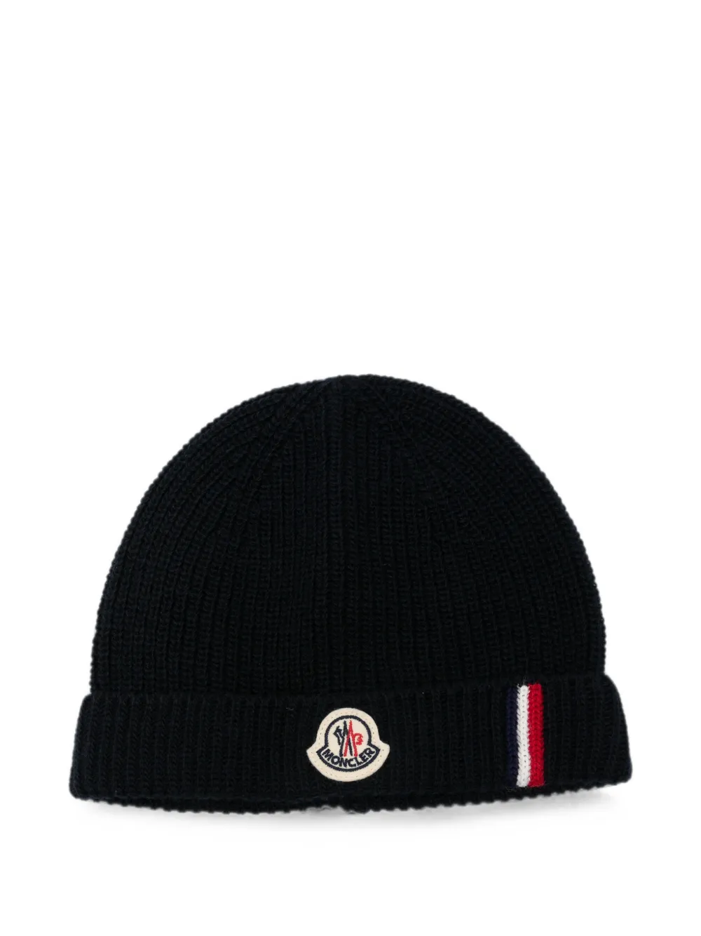 Moncler Enfant Ribgebreide muts met logo-patch Blauw