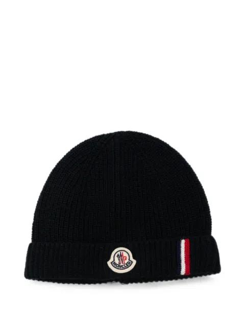 Moncler Enfant gorro de canalé con parche del logo