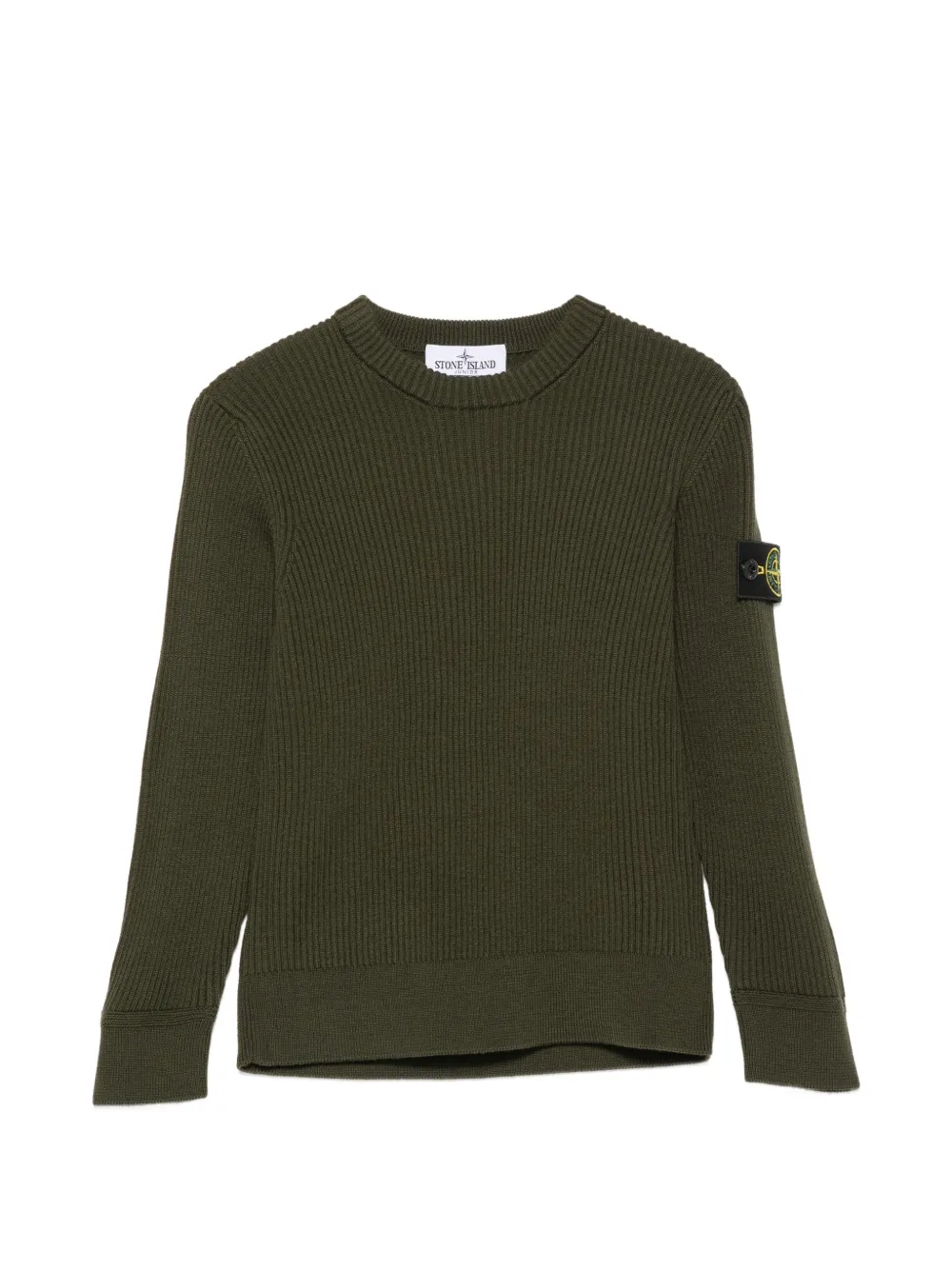 Stone Island Junior Compass-patch ribbed sweater - Verde