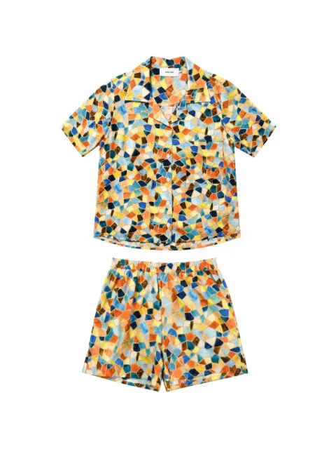 Isolda Conjunto Pipa de camisa mangas curtas e short com estampa de mosaico