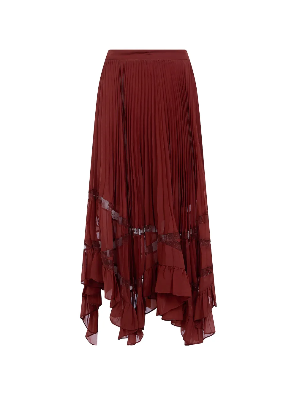 TWINSET pleated lace-trim midi skirt - Rot