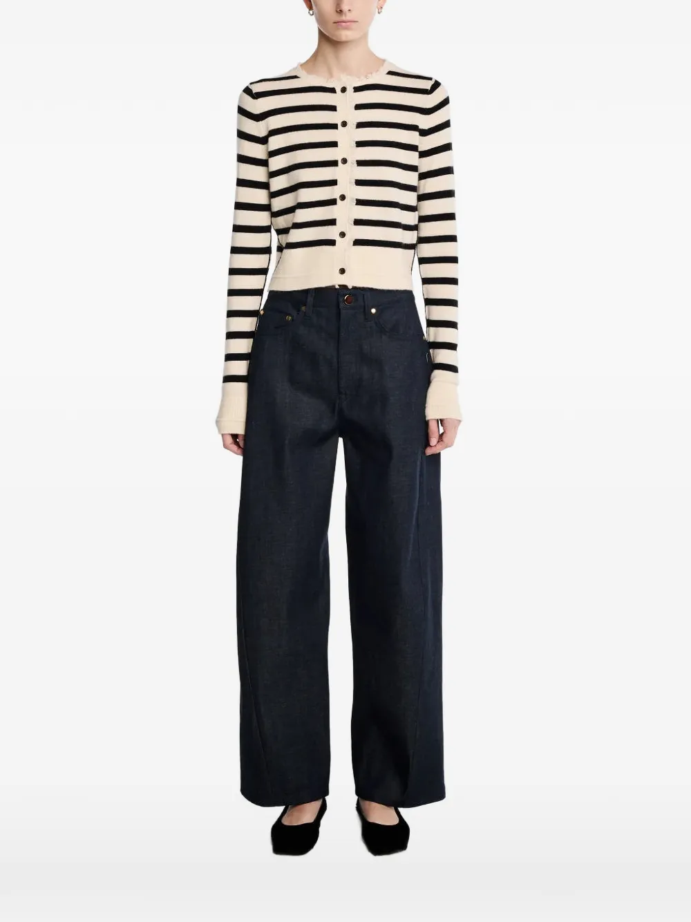 Maria McManus Gestreifter Cardigan mit Fransen - Nude