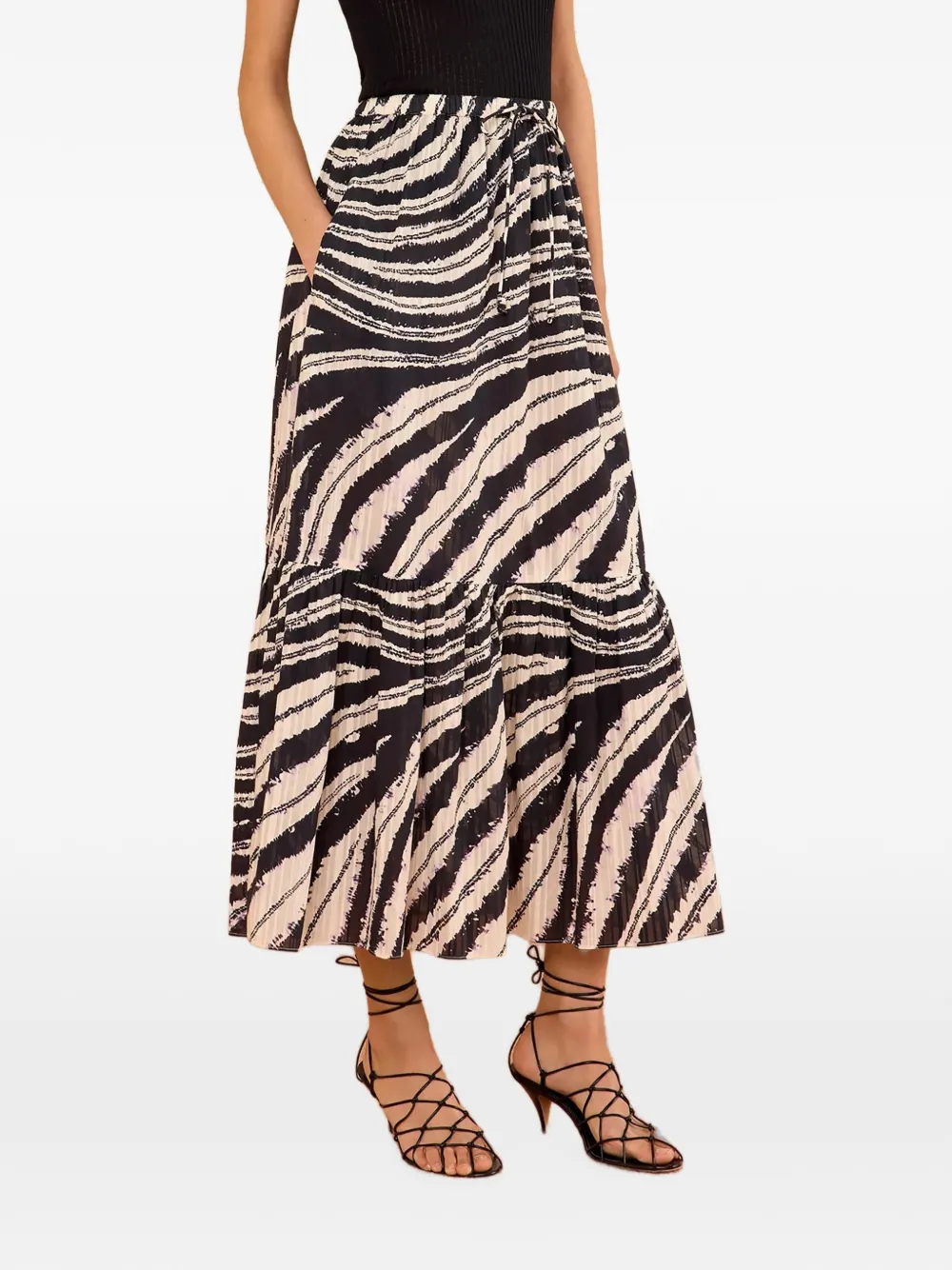 Ulla Johnson Olina Shibori-print Midi Skirt in Black, view 5
