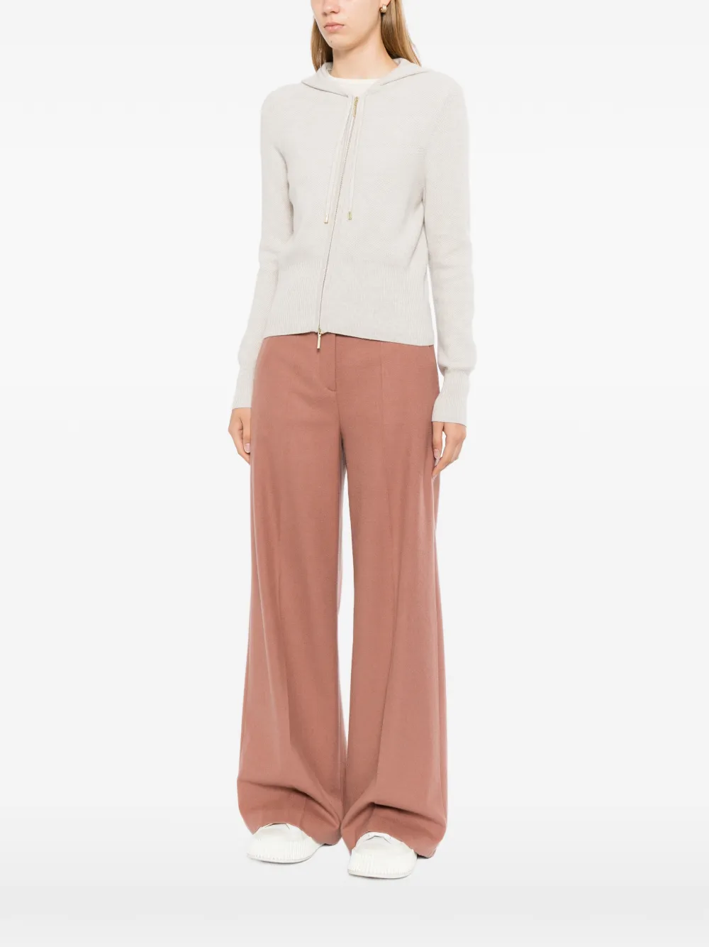 N.Peal Honeycomb gebreide hoodie met rits Beige