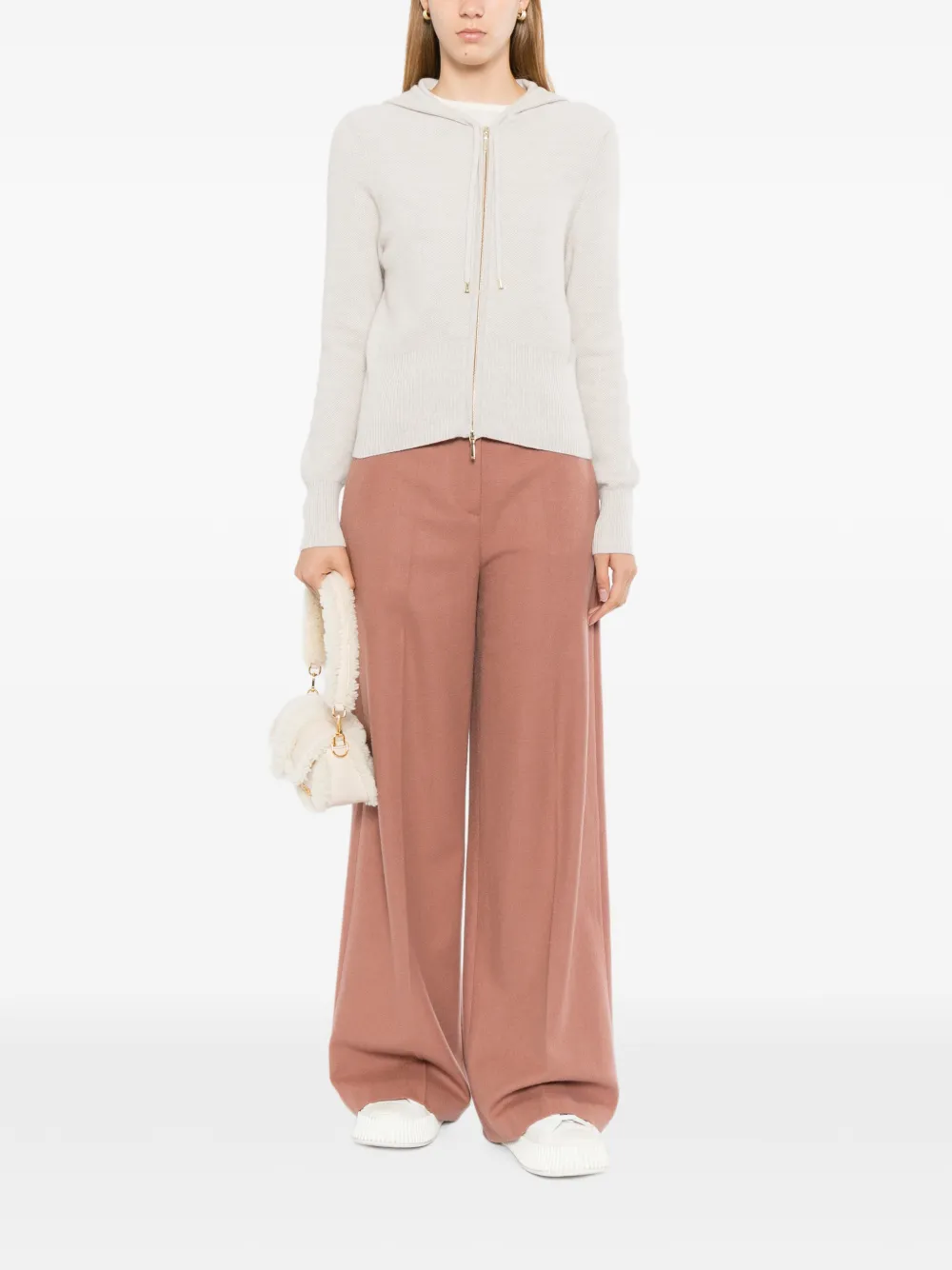 N.Peal Honeycomb gebreide hoodie met rits Beige