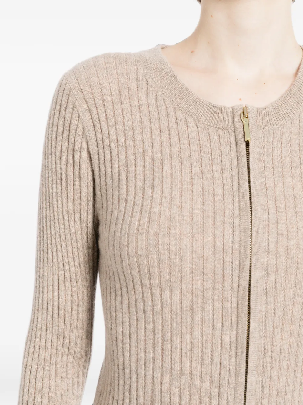 N.Peal Geribbeld vest met rits Beige