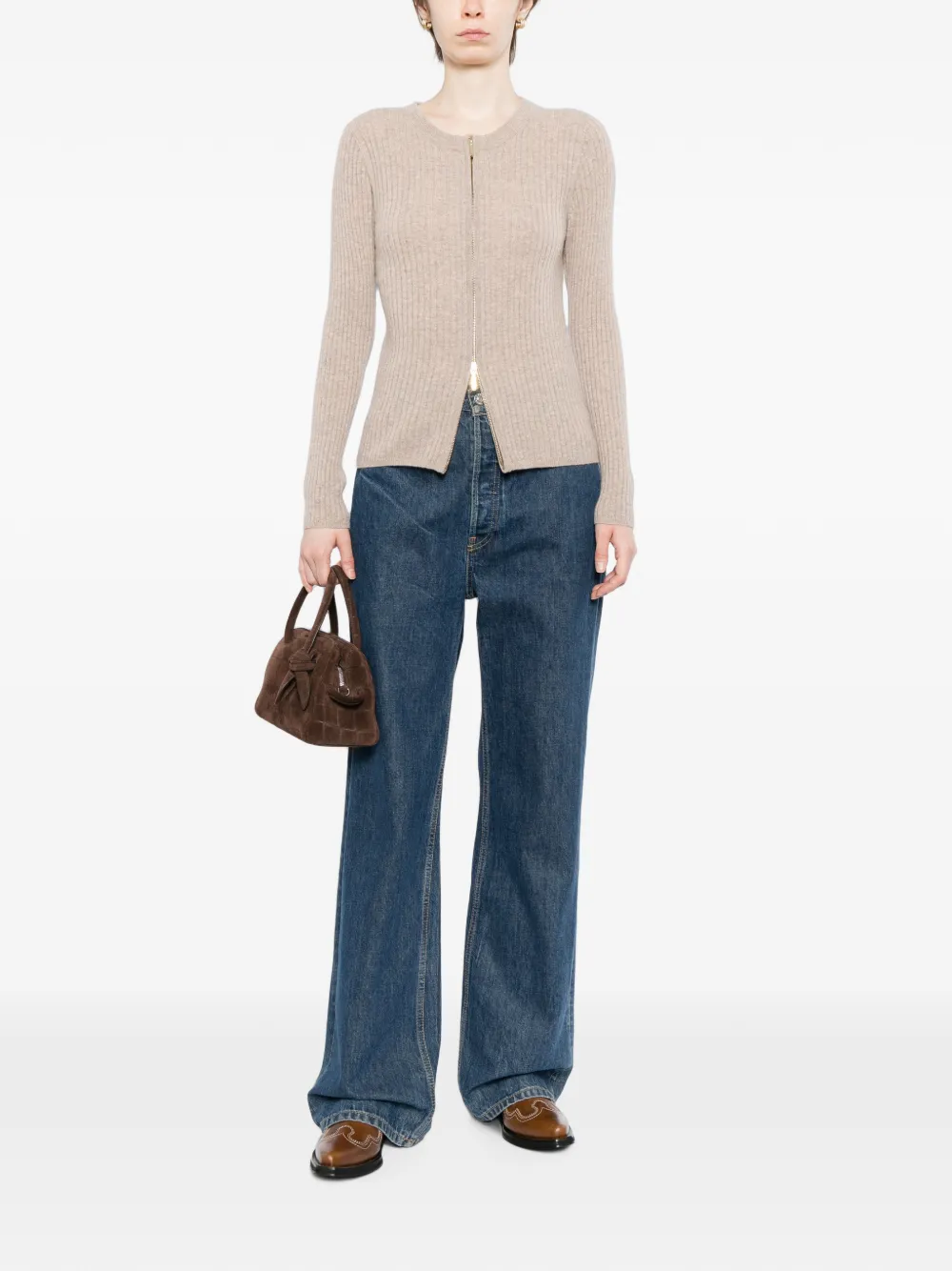 N.Peal Geribbeld vest met rits Beige