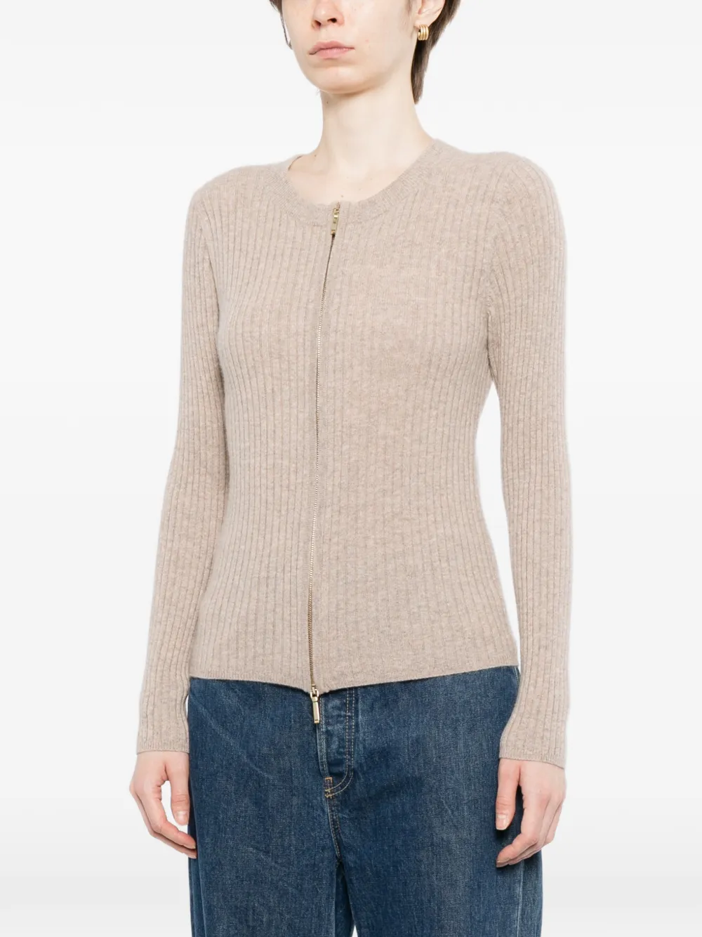 N.Peal Geribbeld vest met rits Beige