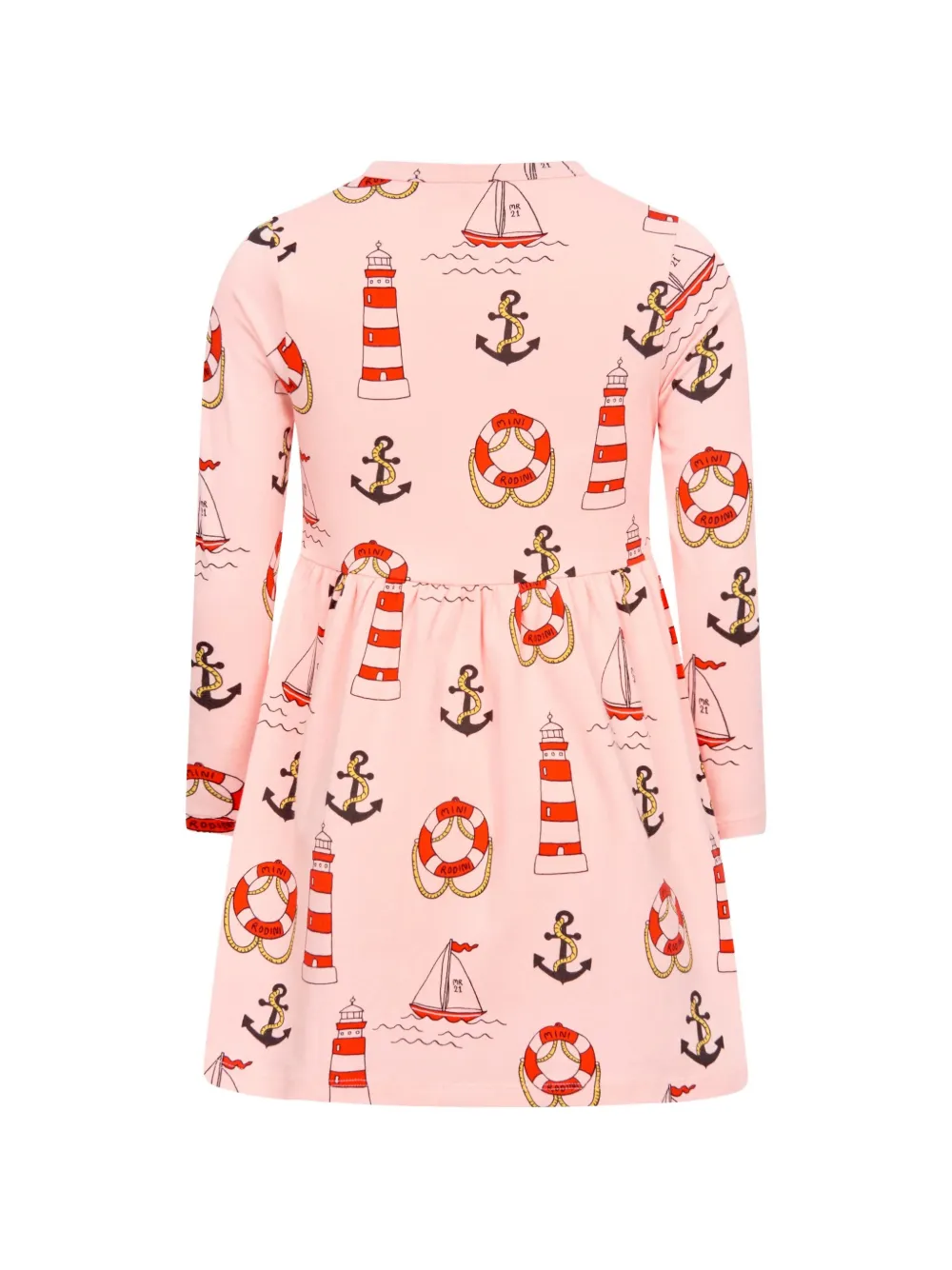 Mini Rodini Jurk met lange mouwen en nautische print Roze