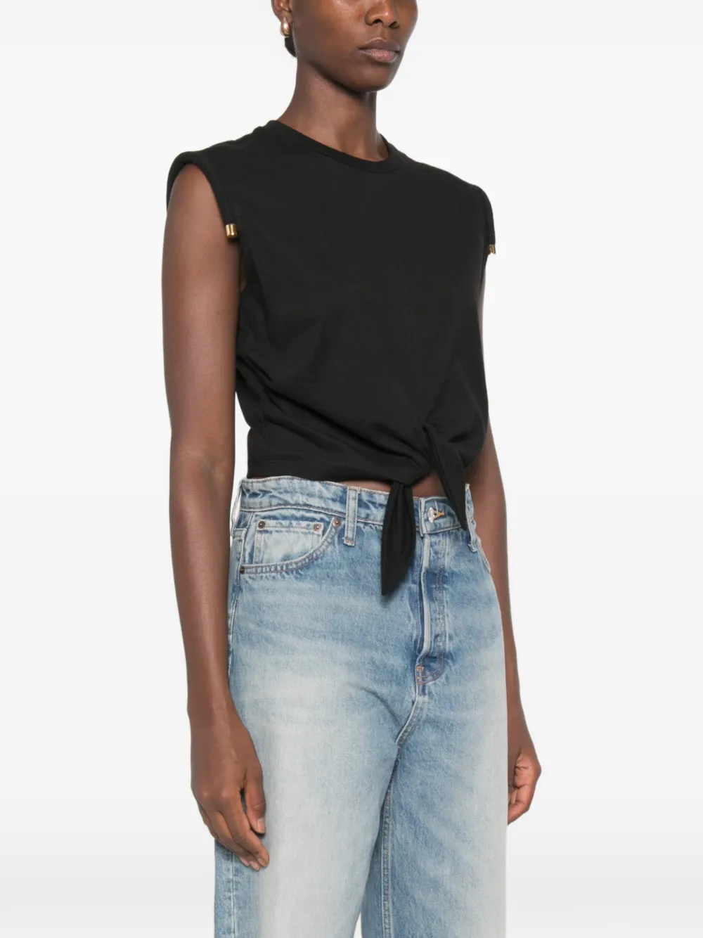 Elisabetta Franchi Mouwloos T-shirt met geknoopt detail Zwart