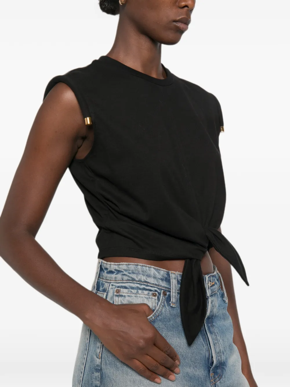 Elisabetta Franchi Mouwloos T-shirt met geknoopt detail Zwart