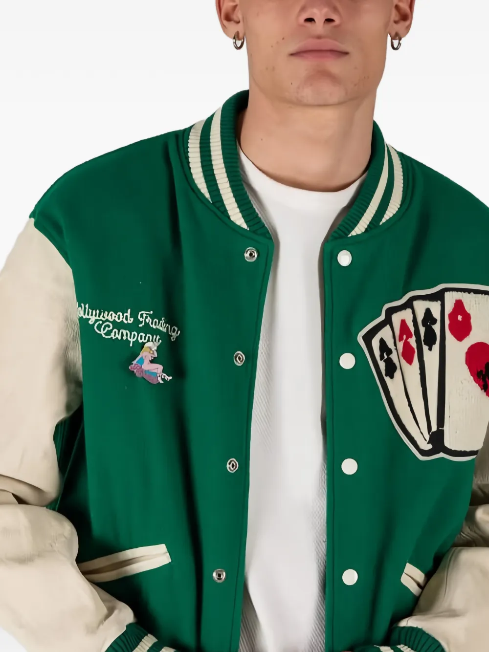 Htc Los Angeles COLLEGE CARDS jack met leren mouwen en patch detail Groen