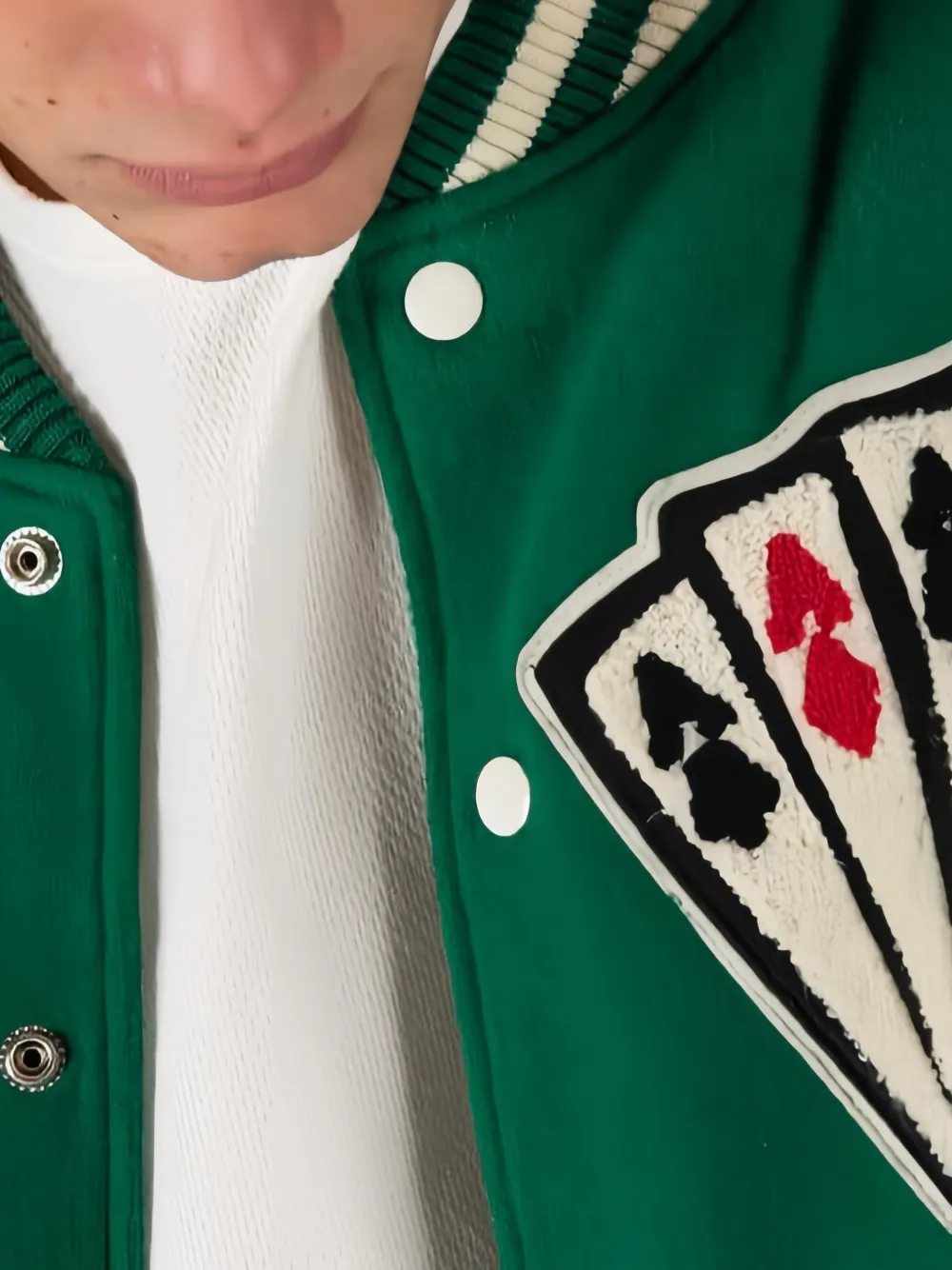 Htc Los Angeles COLLEGE CARDS jack met leren mouwen en patch detail Groen