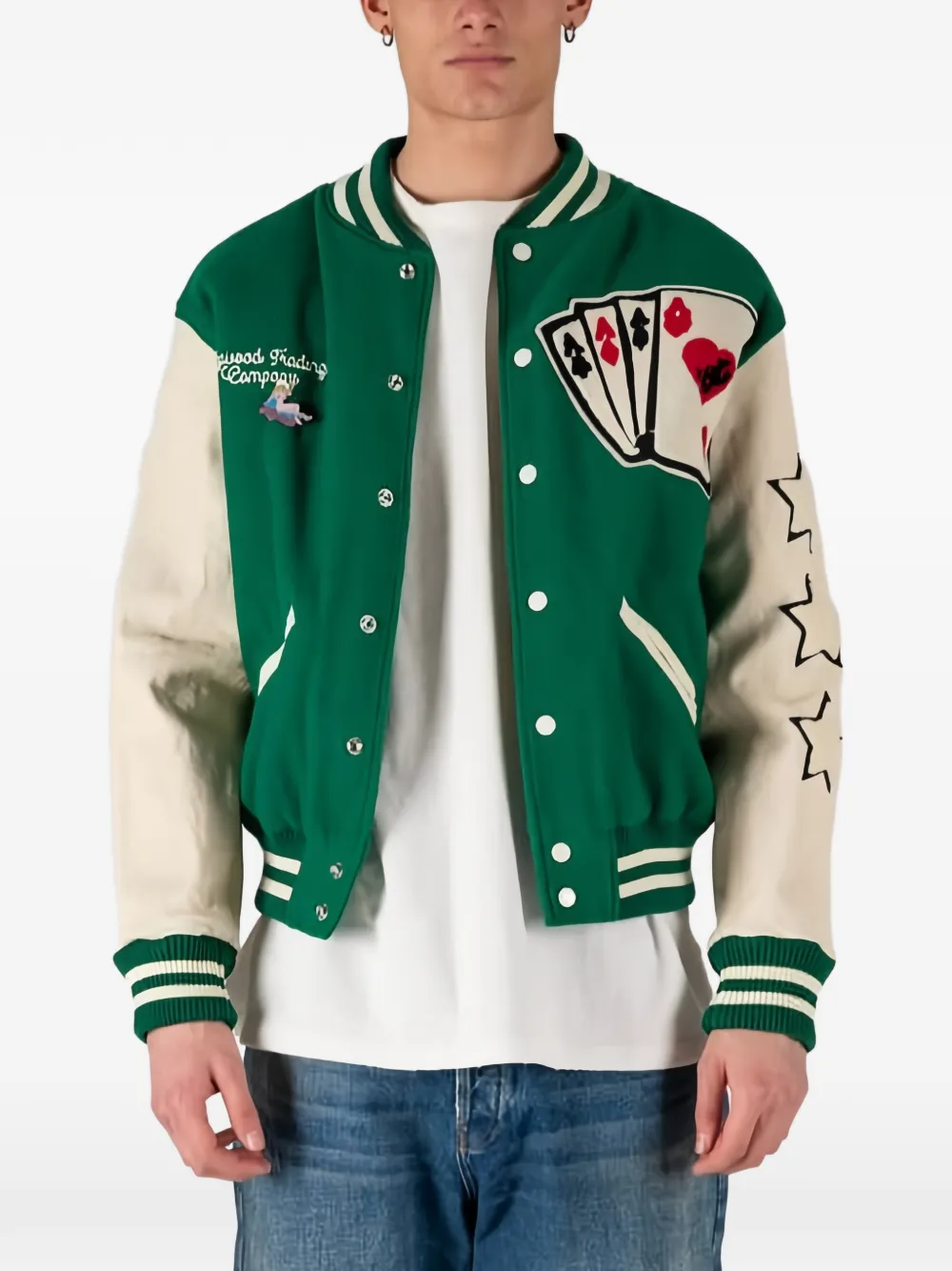 Htc Los Angeles COLLEGE - CARDS patch-detail leather-sleeve jacket - Verde