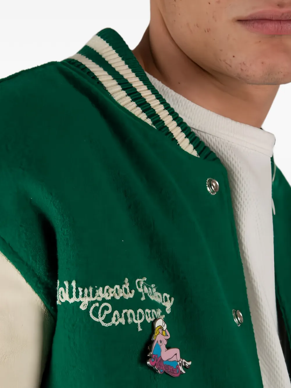 Htc Los Angeles COLLEGE CARDS jack met leren mouwen en patch detail Groen