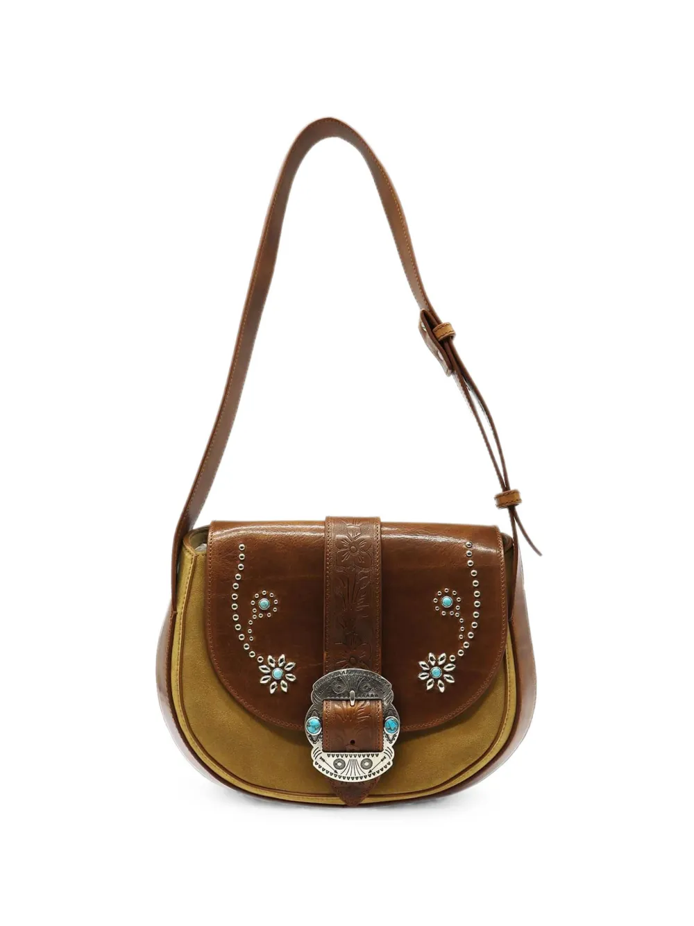 Htc Los Angeles Joan flower-studded leather shoulder bag - Marrone