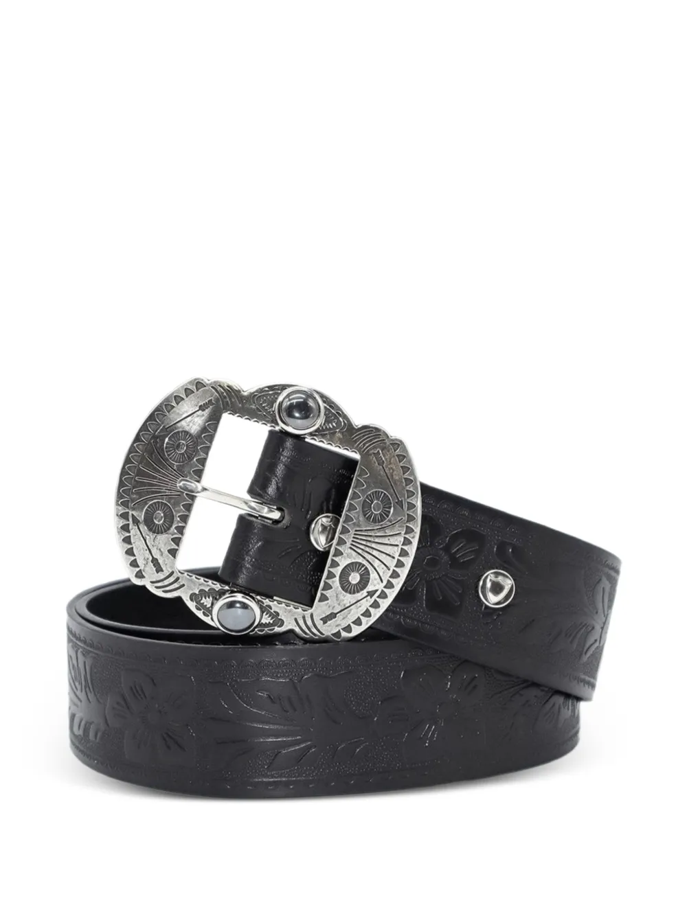 Htc Los Angeles floral-embossed leather belt - Nero