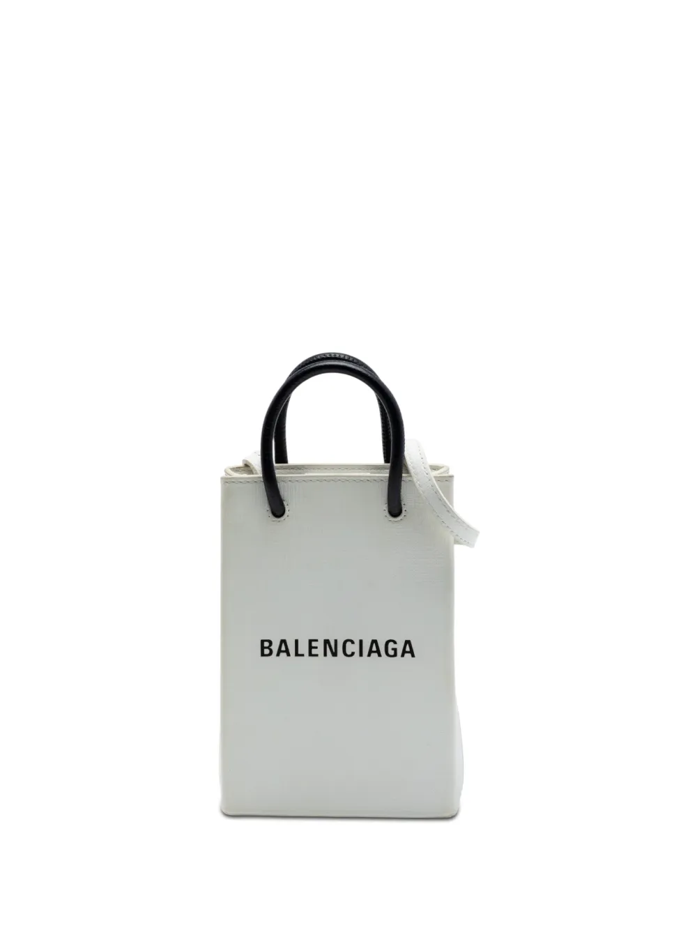 Balenciaga Pre-Owned 2020 Mini Calfskin Logo Shopping Phone Holder satchel - Bianco