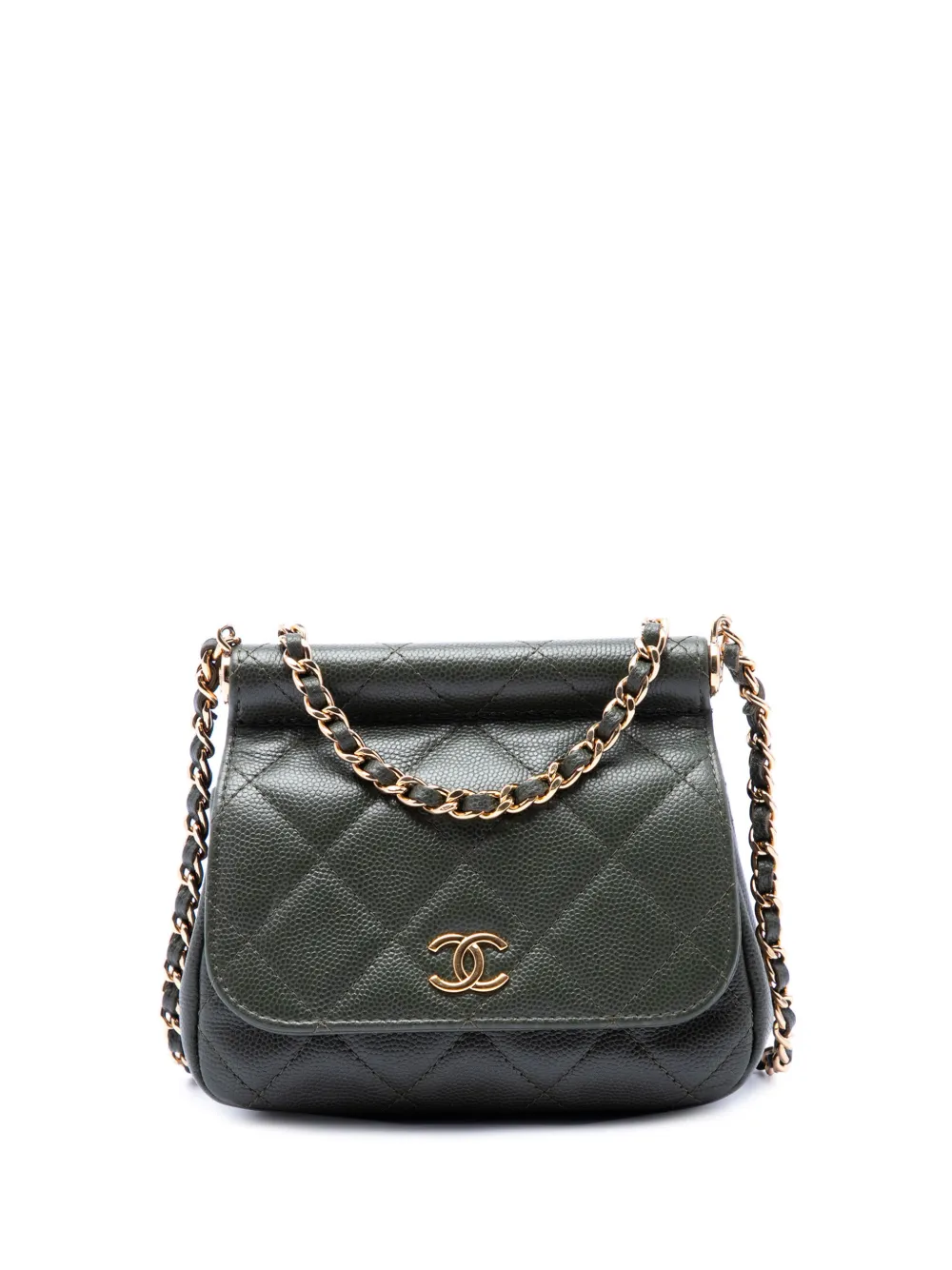 CHANEL Pre-Owned 2021-2026 Small CC Quilted Caviar Bar Flap Clutch With Chain crossbody bag - Verde
