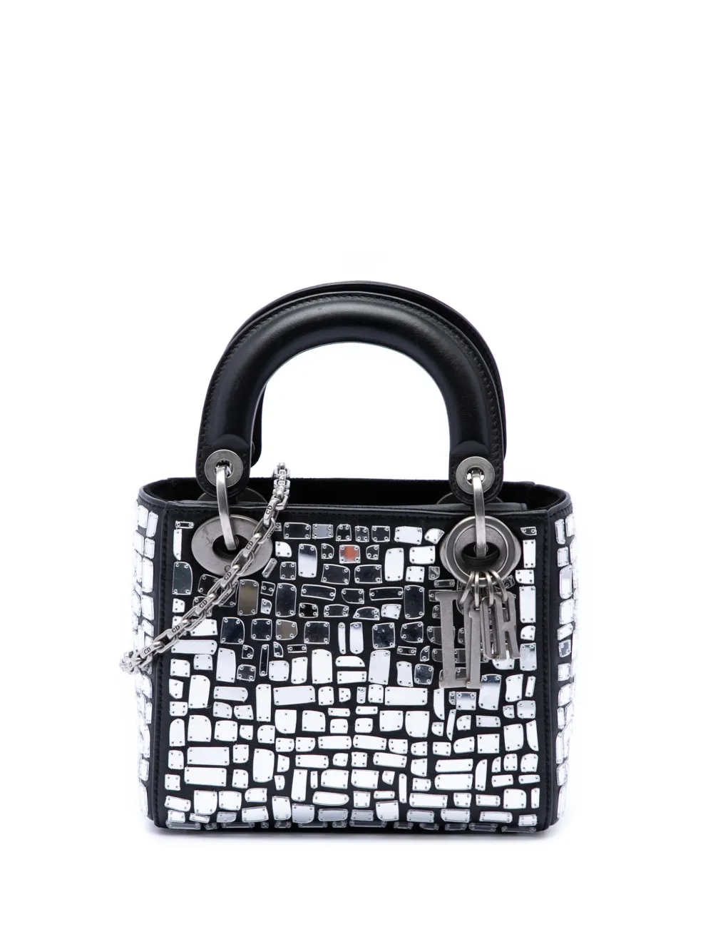 Christian Dior Pre-Owned 2018 Mini Smooth Calfskin Embroidered Mosaic of Mirrors Lady Dior satchel - Nero