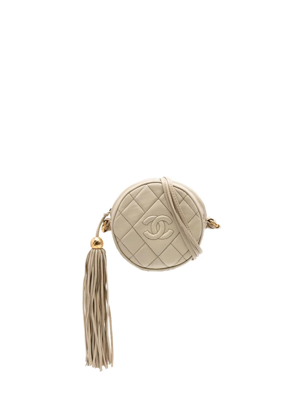 CHANEL Pre-Owned 1989-1991 CC Quilted Lambskin Tassel Round crossbody bag - Marrone