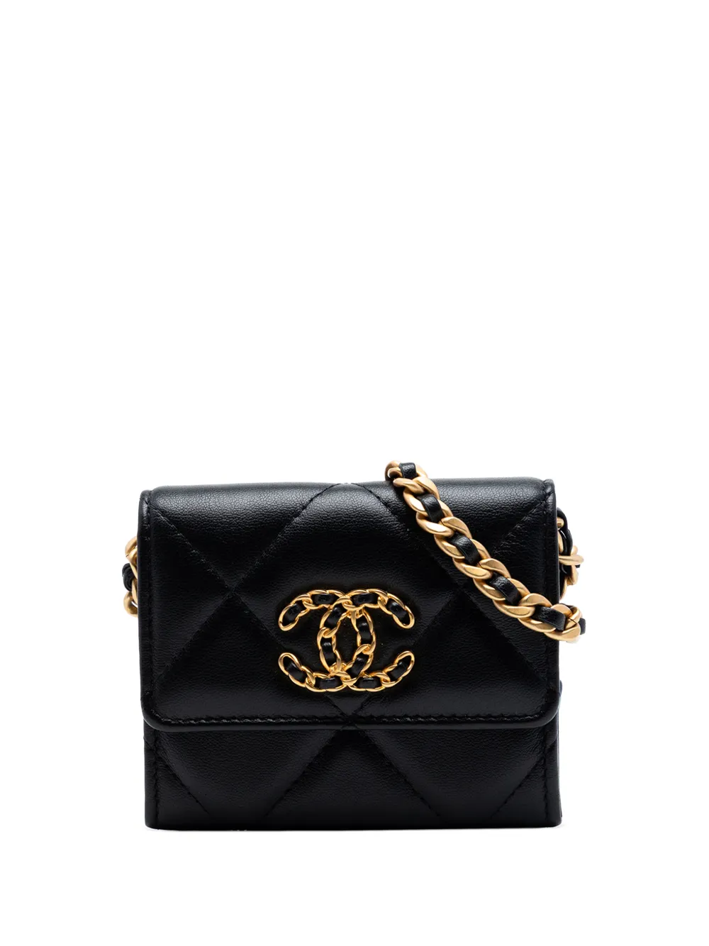 CHANEL Pre-Owned 2021 Quilted Lambskin 19 Flap Coin Purse With Chain crossbody bag - Nero