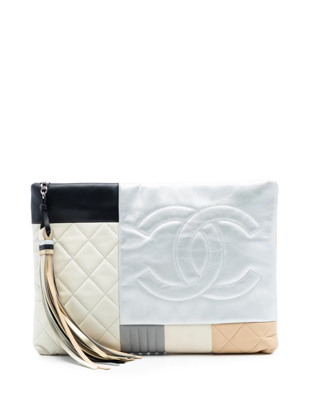 CHANEL Pre-Owned grande pochette en cuir d'agneau Patchwork O Case matelassé(2016-2017) - Argent