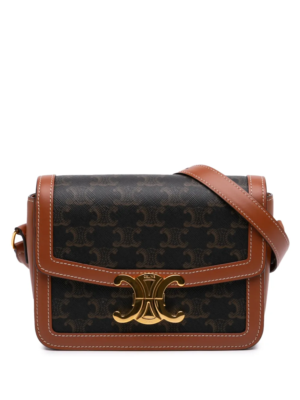 Celine Pre-Owned Borsa a tracolla Triomphe in pelle di vitello e tela cerata 2021 - Marrone