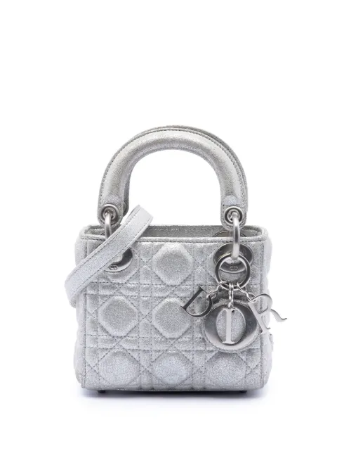 Christian Dior Pre-Owned bolsa satchel Cannage Lady Dior micro de piel de becerro metalizada 2019