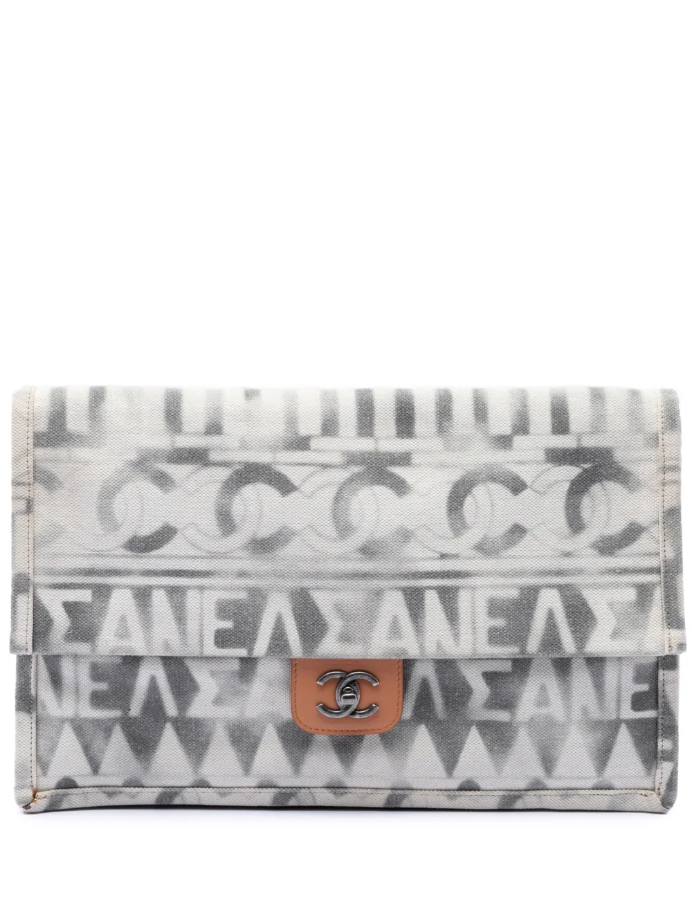 CHANEL Pre-Owned 2017-2018 Paris Greece Canvas Iliad Greek clutch bag - Grigio