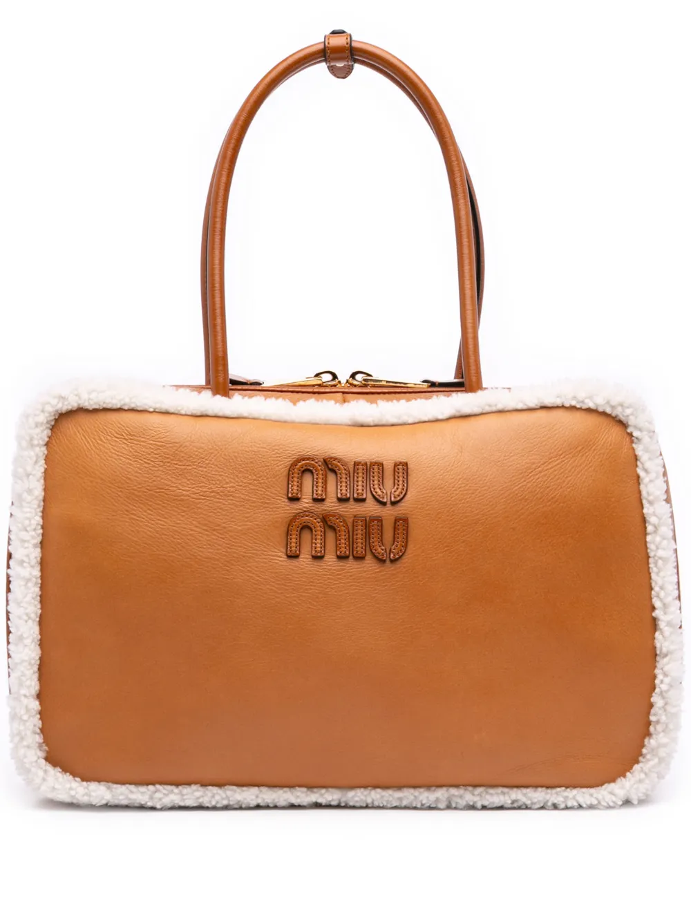 Miu Miu Pre-Owned 2010-2026 Large Shearling Trimmed Calfskin Logo Beau shoulder bag - Marrone