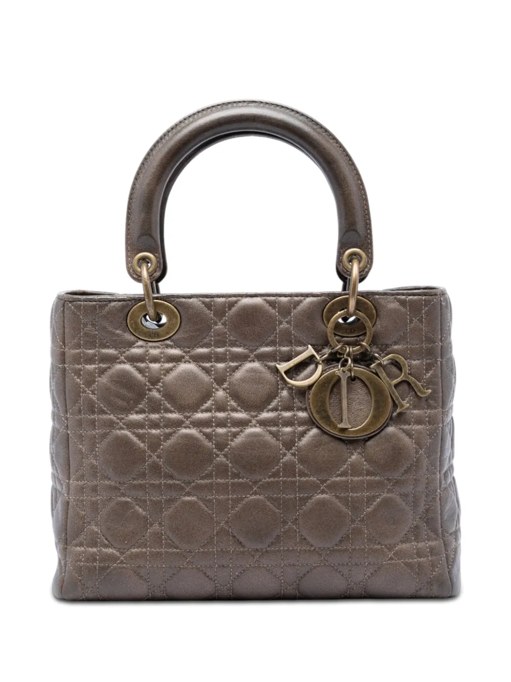 Christian Dior Pre-Owned 2007 Medium Metallic Lambskin Cannage Lady Dior satchel - Brown