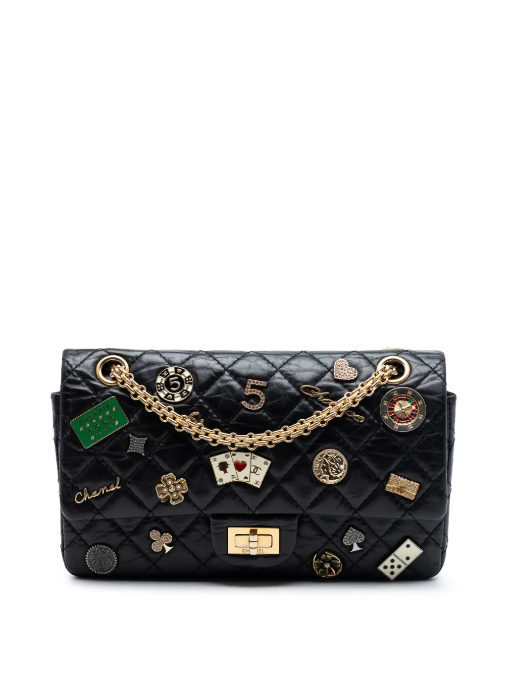 CHANEL Pre-Owned 2016-2017 Quilted Aged Calfskin Reissue 2.55 Lucky Charms Double Flap 225 shoulder bag - Black