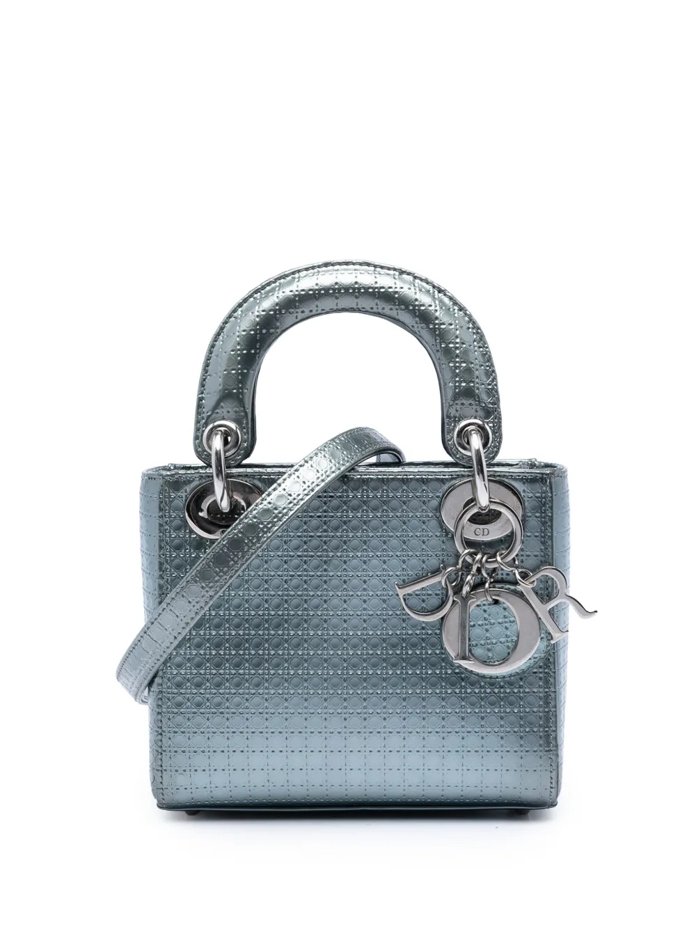 Christian Dior Pre-Owned 2015 Mini Metallic Patent Microcannage Lady Dior satchel - Blu