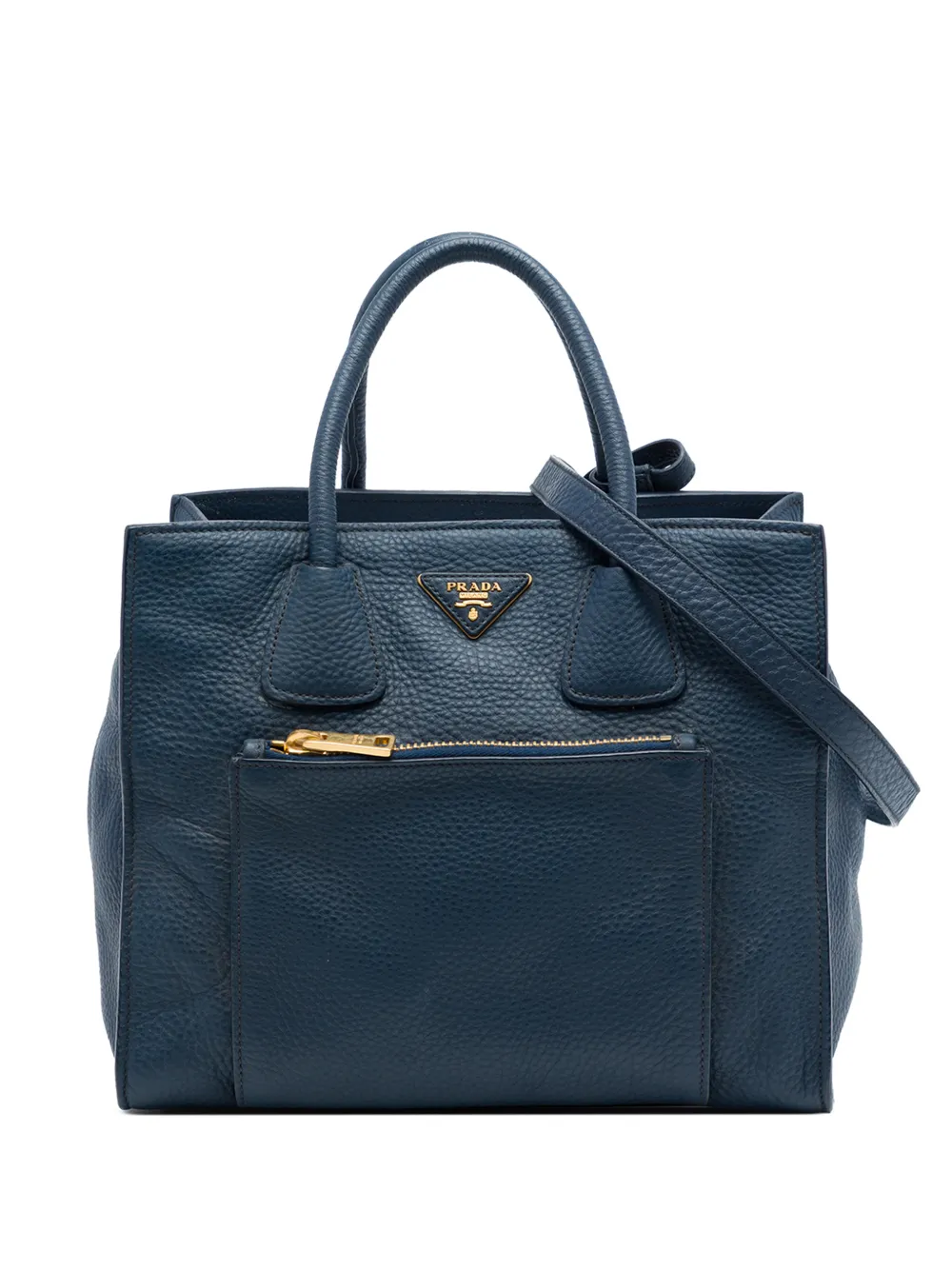 Prada Pre-Owned 2010-2026 Vitello Daino Front Pocket Open Convertible Tote satchel - Blu
