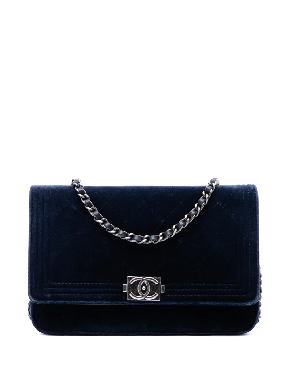 CHANEL Pre-Owned 2013-2014 Quilted Velvet Boy Wallet On Chain crossbody bag - Blu