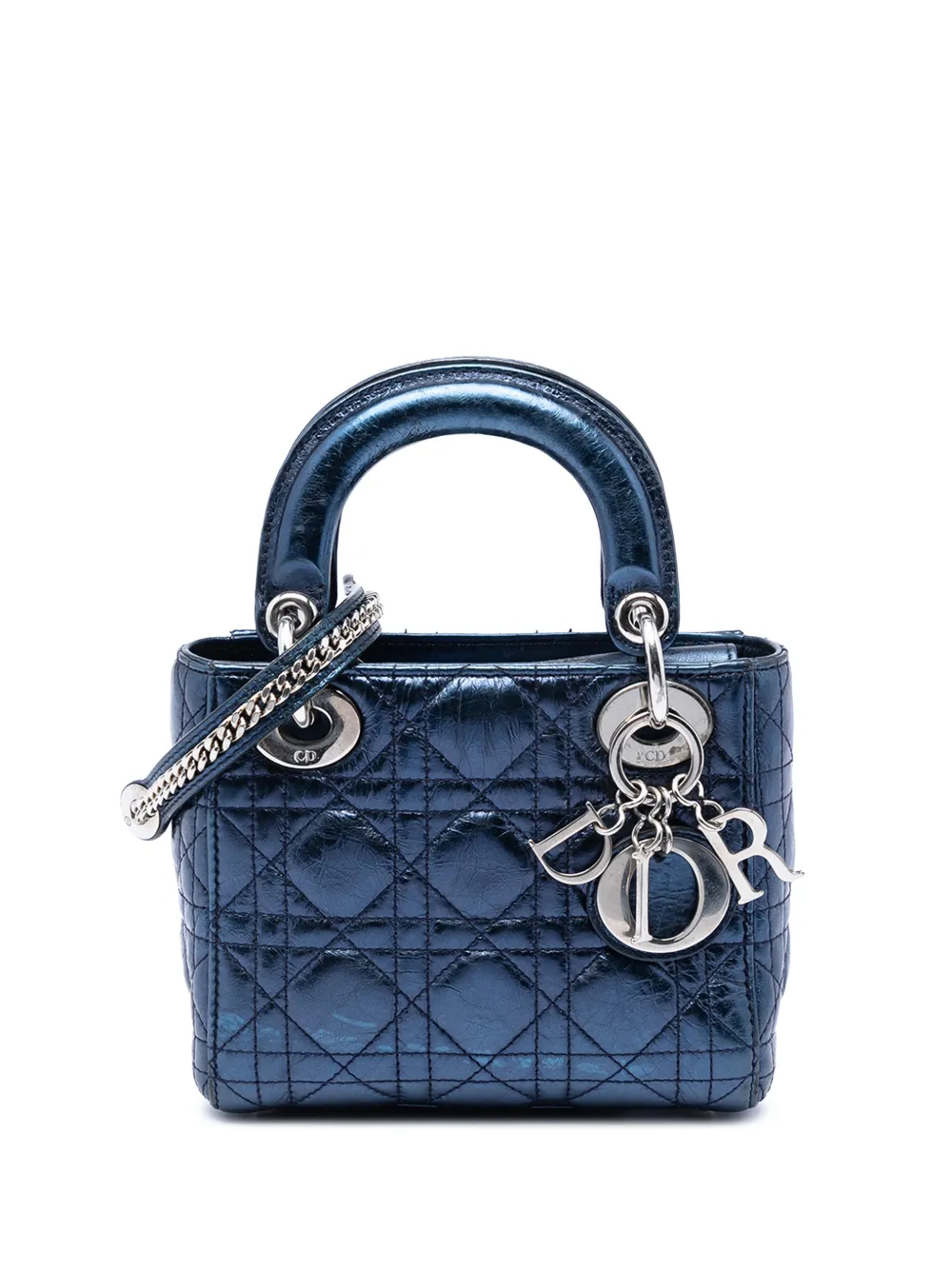 Christian Dior Pre-Owned 2014 Mini Metallic Crinkled Lambskin Cannage Lady Dior satchel - Blu