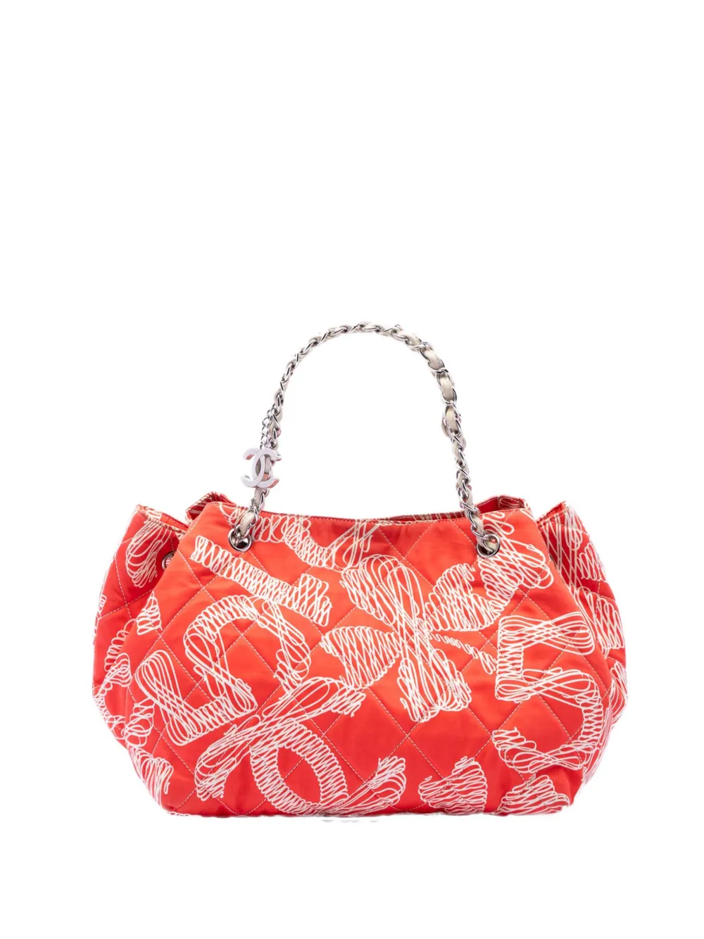 CHANEL Pre-Owned 2008-2009 CC Quilted Cotton Coral Print Chain tote bag - Arancione