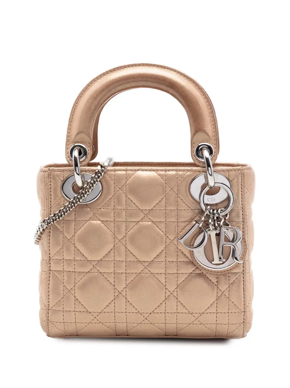 Christian Dior Pre-Owned 2015 mittelgroße Lady Dior Satchel-Tasche aus changierendem Lammleder - Gold