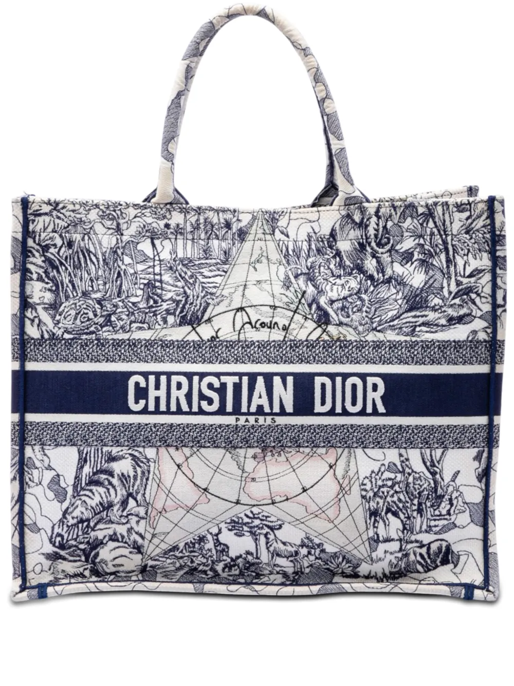 Christian Dior Pre-Owned 2020 große Embroidered Around The World Book Tote Bag aus Canvas - Weiß