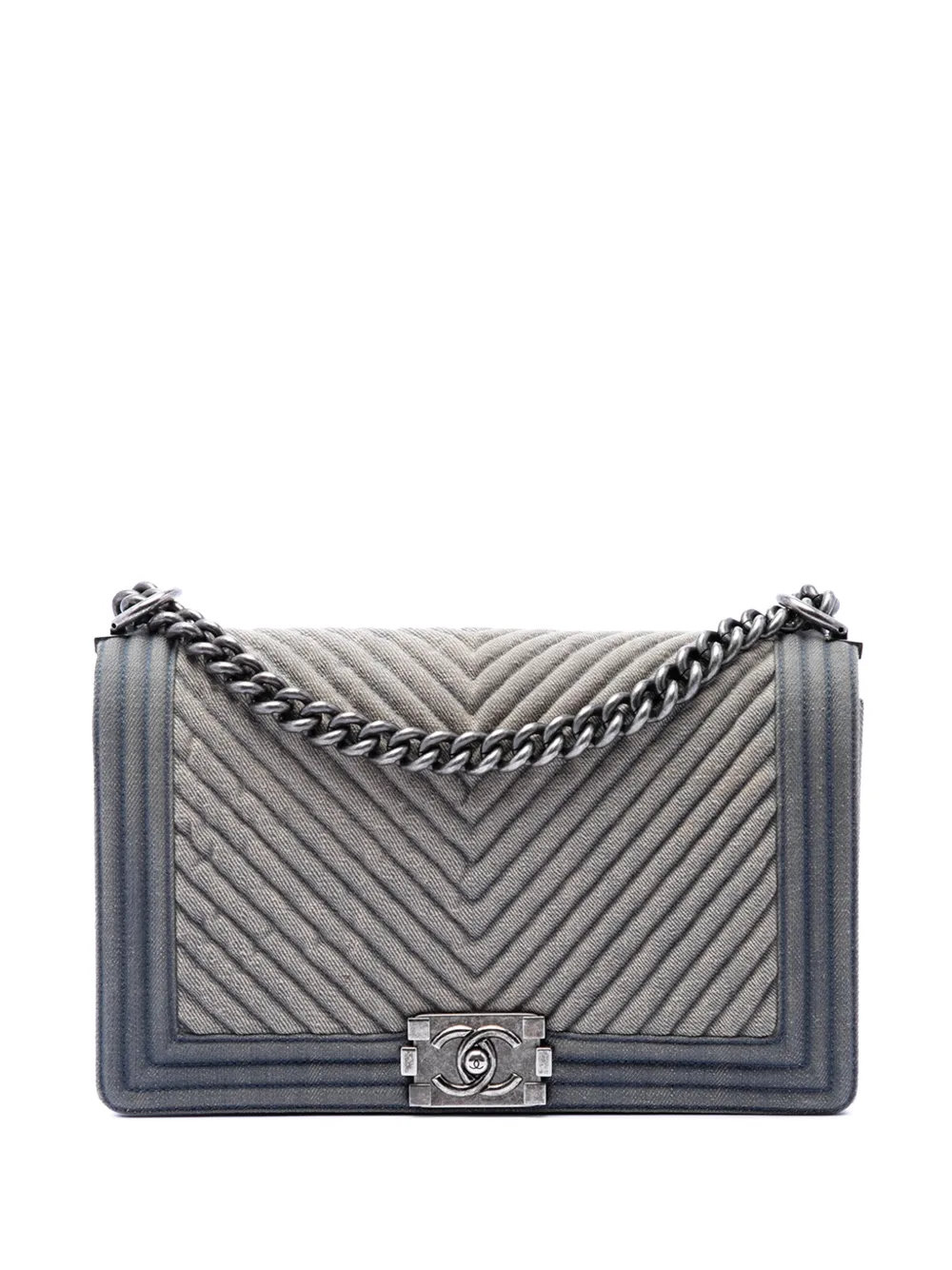 CHANEL Pre-Owned Borsa a tracolla Boy denim media con motivo chevron 2014-2015 - Blu