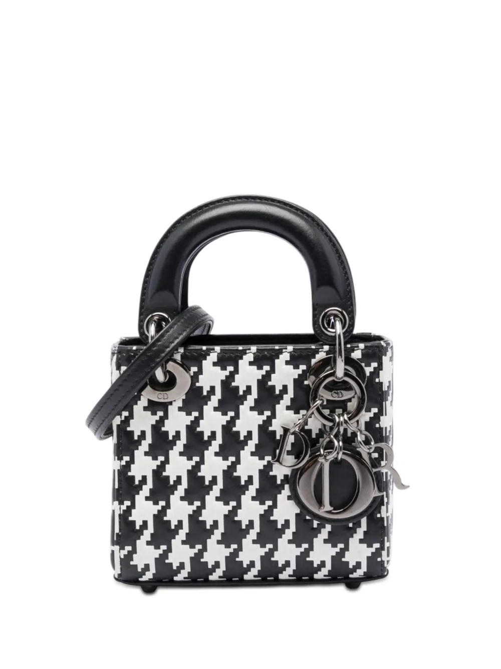 Christian Dior Pre-Owned 2022 Micro Calfskin Houndstooth Embossed Macro Lady Dior satchel - Black